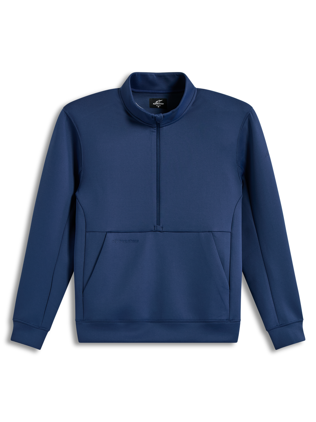 Alpinestars Apera Half-Zip Sweatshirt, blå sweatshirt i fleece med halvdragkedja, känguruficka och tonala logotyper.