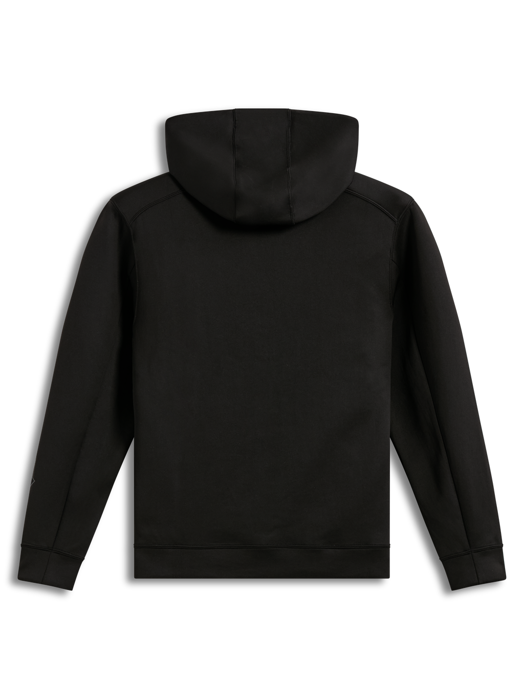 Alpinestars Datrix Hoodie, svart huvtröja i tri-blend fleece, vy bakifrån som visar den meshfodrade huvan, bekväm pullover-modell med muddar och fåll, motorsportinspirerad streetwear.