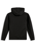 Alpinestars Datrix Hoodie, svart huvtröja i tri-blend fleece, vy bakifrån som visar den meshfodrade huvan, bekväm pullover-modell med muddar och fåll, motorsportinspirerad streetwear.