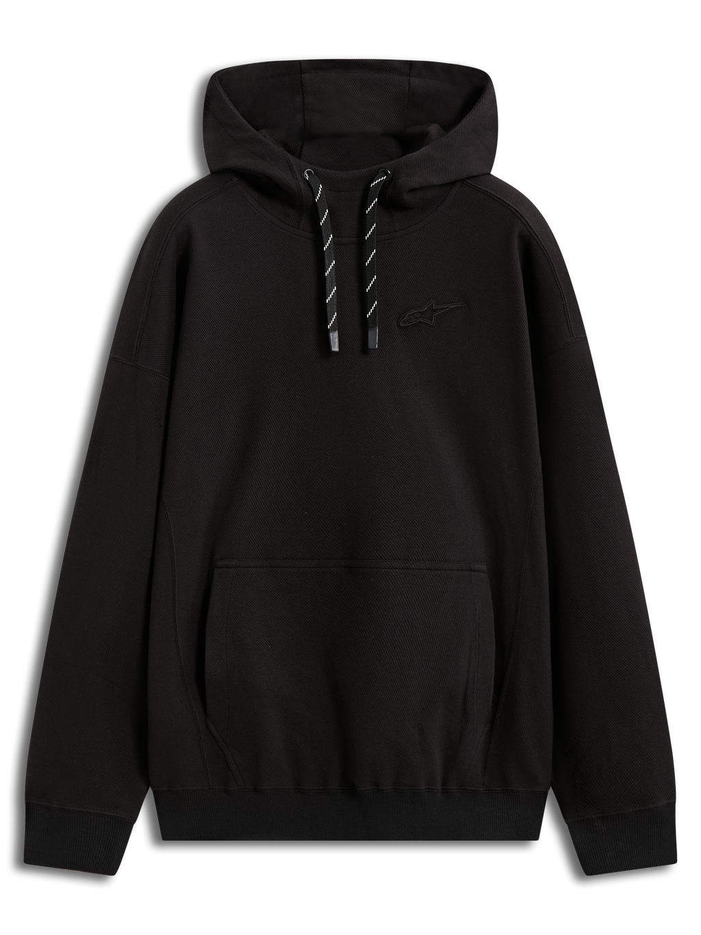 Alpinestars Camino textured oversized huvtröja, svart twillfleece i sportig stil med 3D-logotyp och känguruficka.