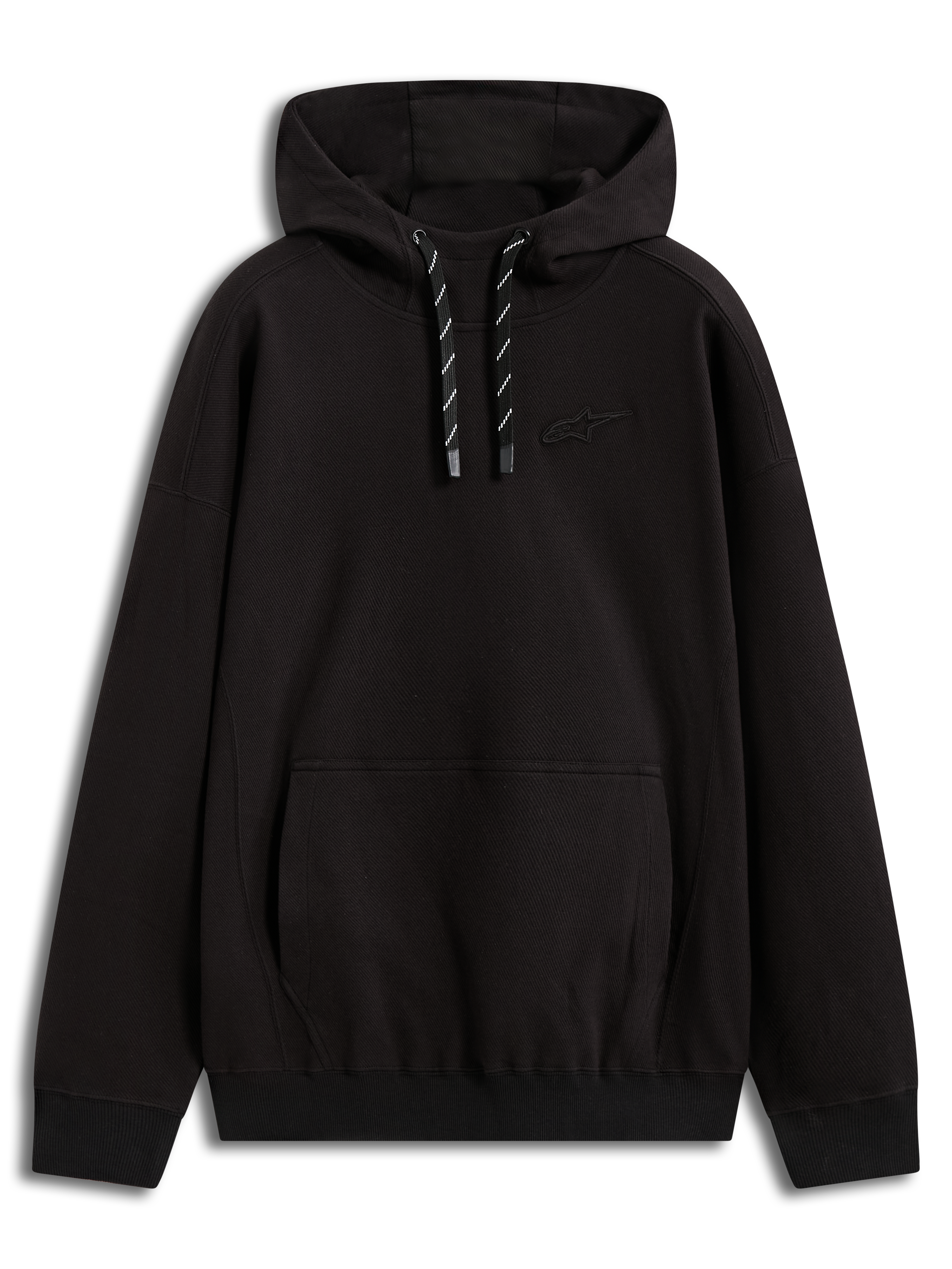 Alpinestars Camino textured oversized huvtröja, svart twillfleece i sportig stil med 3D-logotyp och känguruficka.
