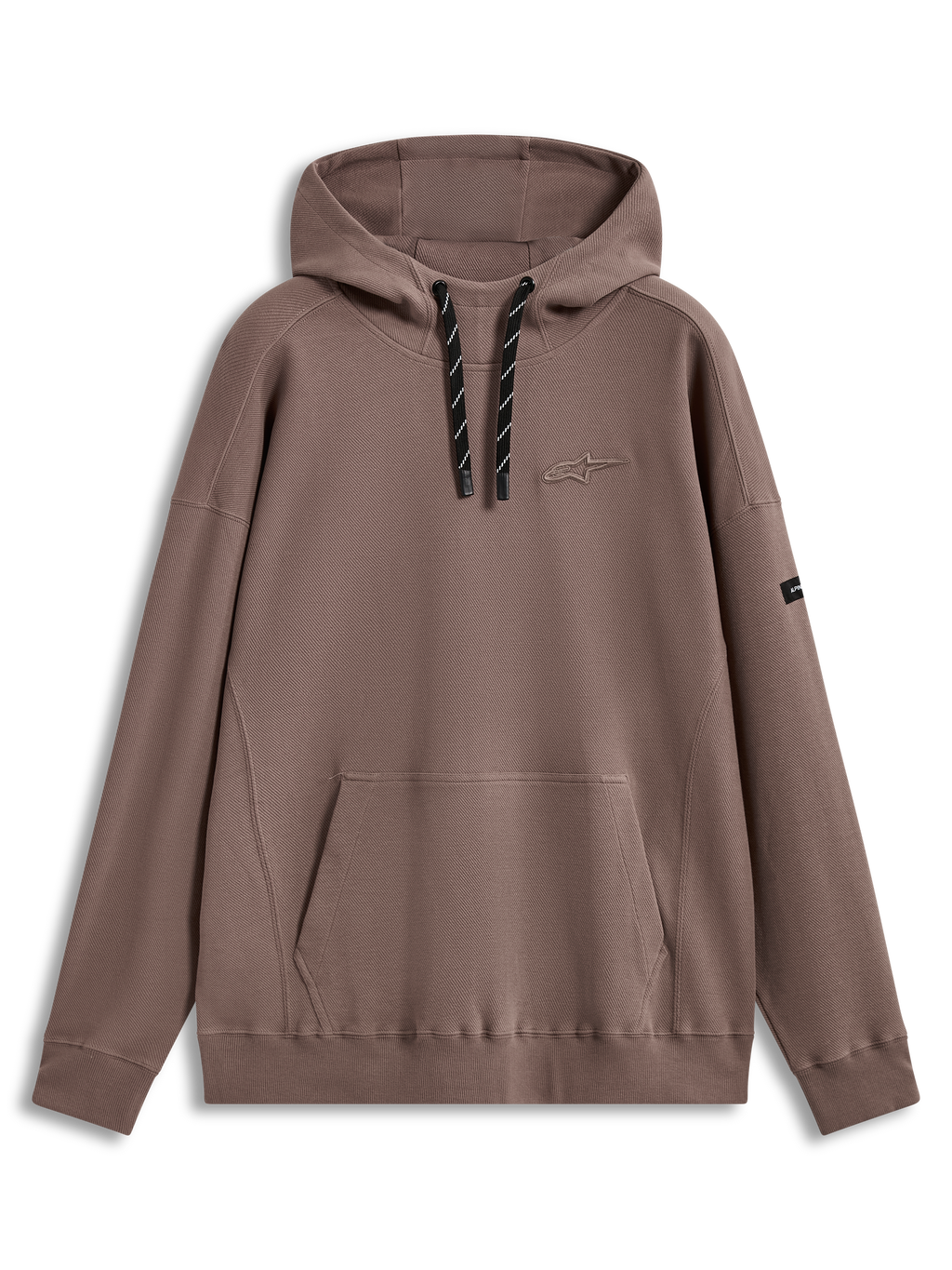 Alpinestars Camino Textured Oversized huvtröja, brun, texturerad stickad twill med hög krage, 3D-logotyp och känguruficka.