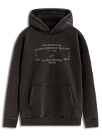 Alpinestars Infinite Washed Oversized huvtröja, svart med snötvätt, broderade racing-spec logotyper på bröstet, känguruficka och ribbade muddar, avslappnad motorsportinspirerad streetwear.