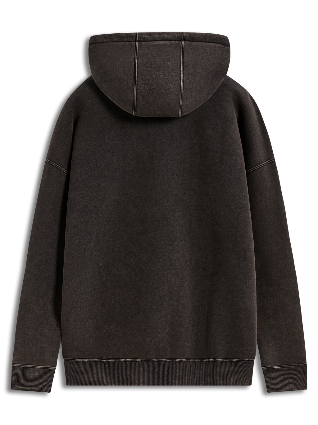 Alpinestars Infinite Washed Oversized Hoodie, huvtröja i svart snötvättad fleece, vy bakifrån med ribbad fåll.