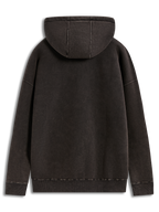 Alpinestars Infinite Washed Oversized Hoodie, huvtröja i svart snötvättad fleece, vy bakifrån med ribbad fåll.