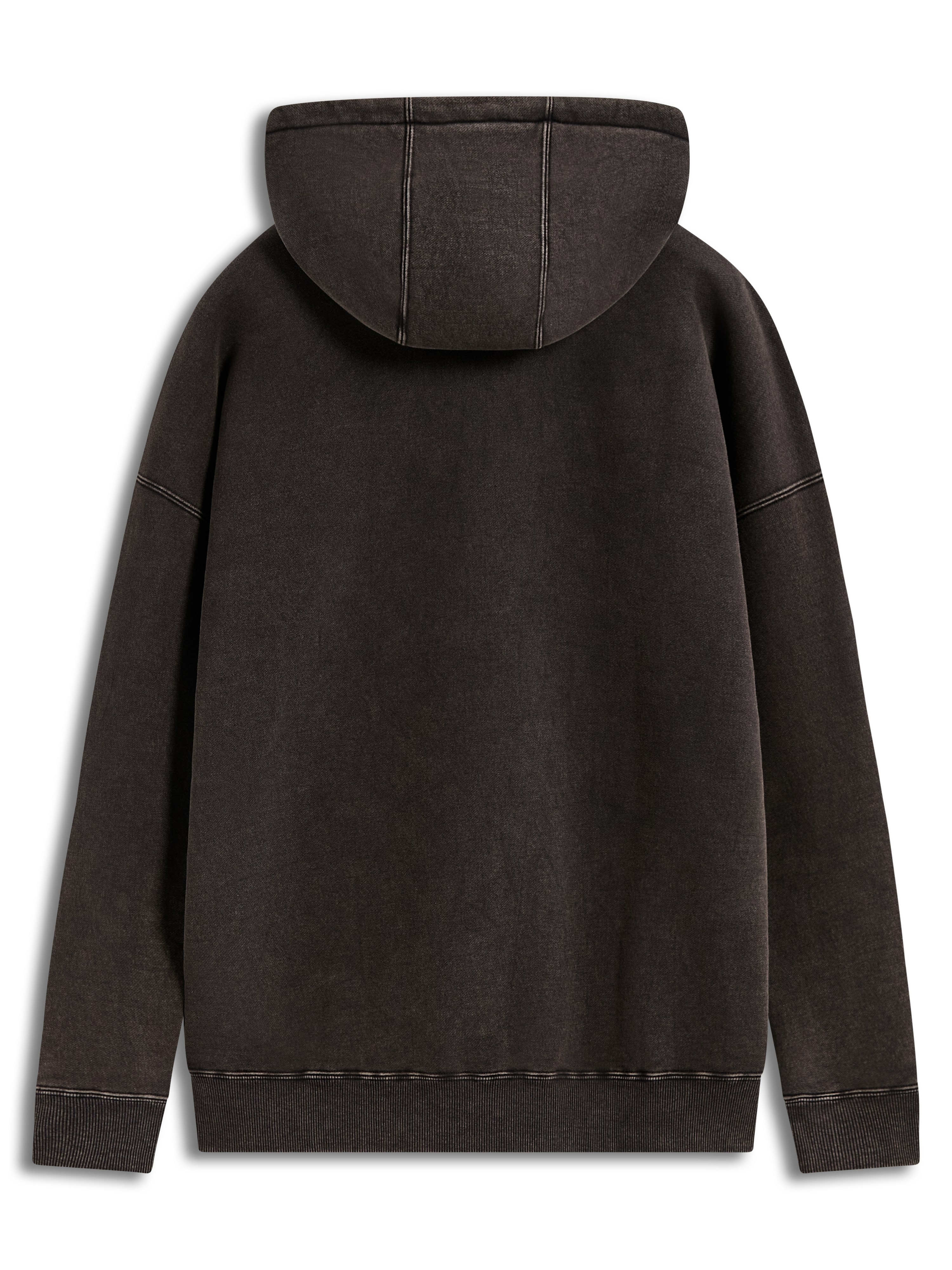 Alpinestars Infinite Washed Oversized Hoodie, huvtröja i svart snötvättad fleece, vy bakifrån med ribbad fåll.