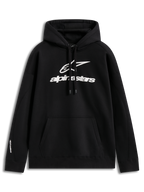 Alpinestars Prelude Oversized Hoodie, Black Sportswear Fleece with White Puff Print Logo and Kangaroo Pocket.