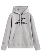 Alpinestars Prelude Oversized Hoodie, rymlig huvtröja i sandfärgad fleece med svart pufftryckt logotyp, känguruficka och dragsko, bekväm passform för vardagsbruk