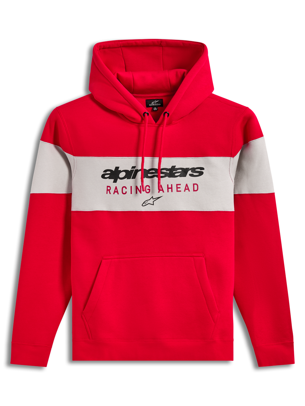 Alpinestars Cubic Hoodie, röd och grå färgblockerad huvtröja i fleece med logotyp framtill, huva med dragsko och känguruficka.