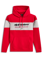 Alpinestars Cubic Hoodie, röd och grå färgblockerad huvtröja i fleece med logotyp framtill, huva med dragsko och känguruficka.