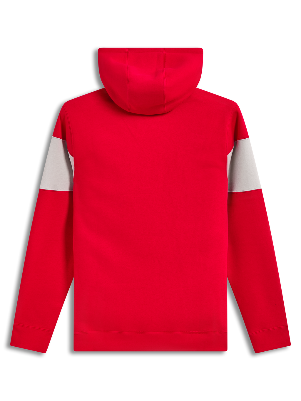 Alpinestars Cubic Hoodie, röd och grå färgblockerad huvtröja i fleece, vy bakifrån med ribbade muddar och fåll