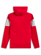 Alpinestars Cubic Hoodie, röd och grå färgblockerad huvtröja i fleece, vy bakifrån med ribbade muddar och fåll