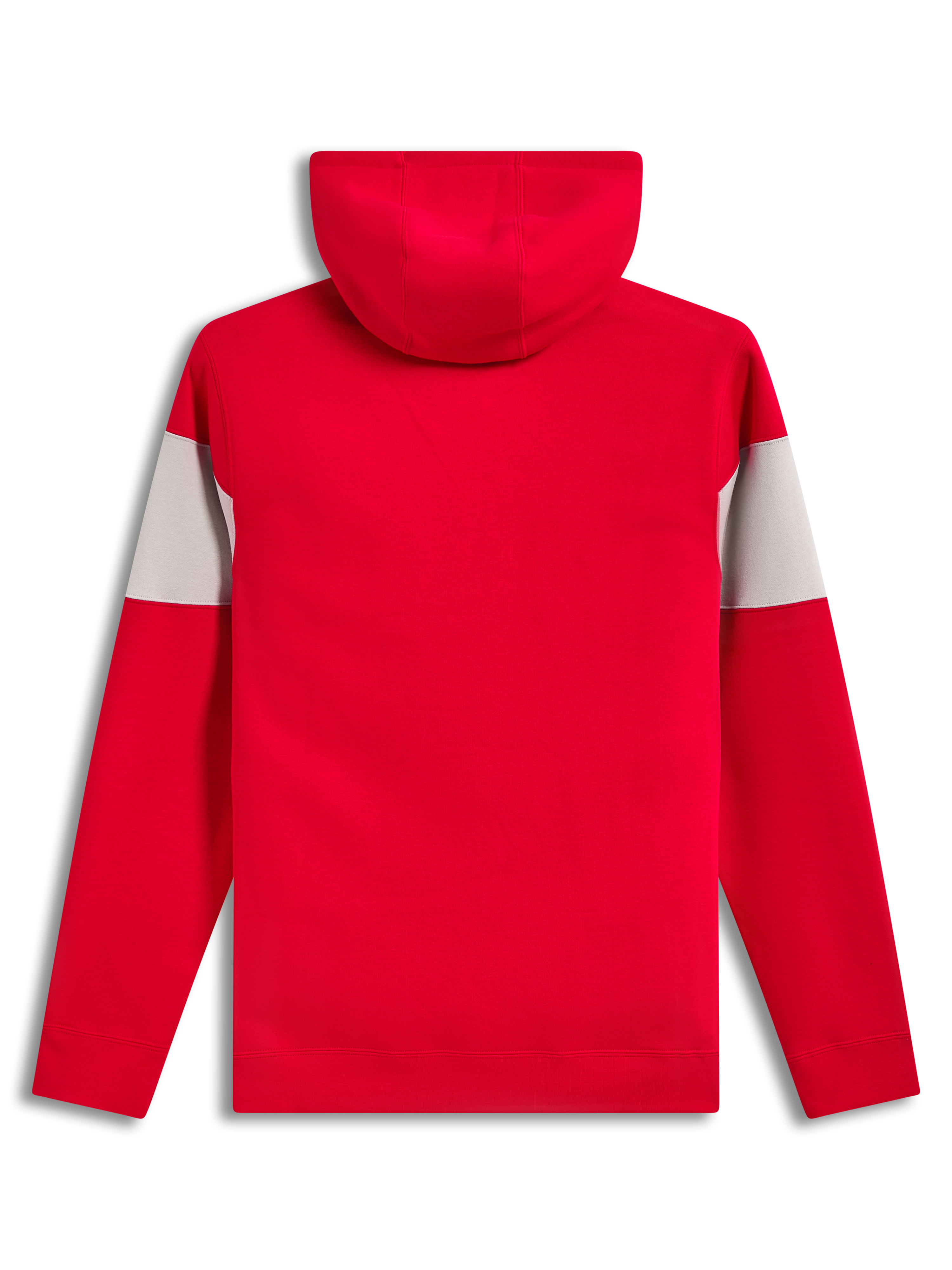Alpinestars Cubic Hoodie, röd och grå färgblockerad huvtröja i fleece, vy bakifrån med ribbade muddar och fåll