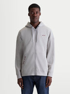 Alpinestars Pioneer Oversized huvtröja, cementgrå fleecehuvtröja med full Vislon-dragkedja för herrar, känguruficka med One Goal One Vision-brodyr, avslappnad oversizepassform för bekväm sportswear.