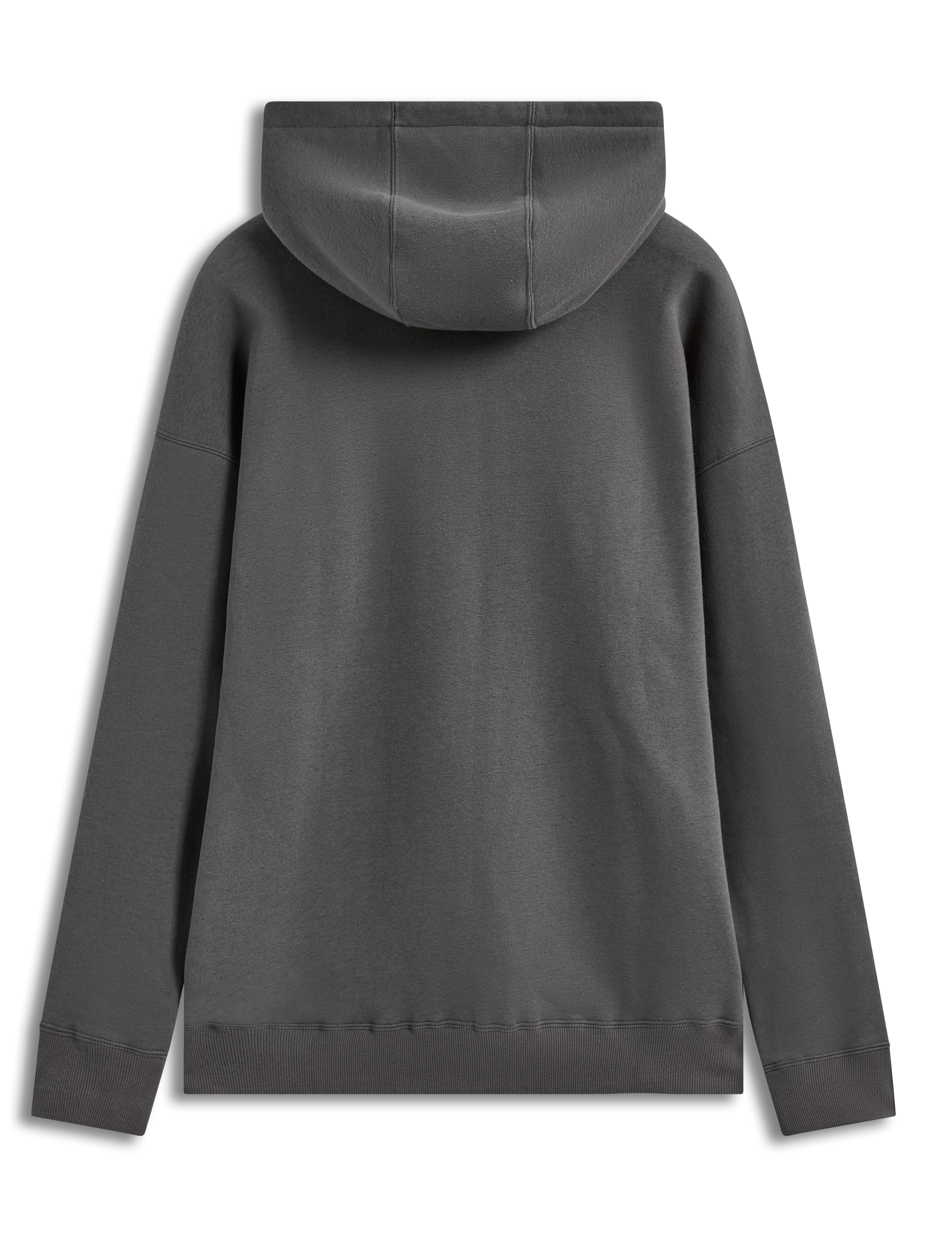Alpinestars Entity Oversized Hoodie, mörkgrå fleecehoodie, vy bakifrån med stor huva och ribbade muddar