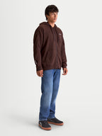 Alpinestars Entity Oversized huvtröja, brun huvtröja med dragkedja för herr, Vislon-dragkedja fram, känguruficka, broderade logodetaljer på bröst och ärm, oversized passform i bomullsfleece, vardaglig motorsportstil.