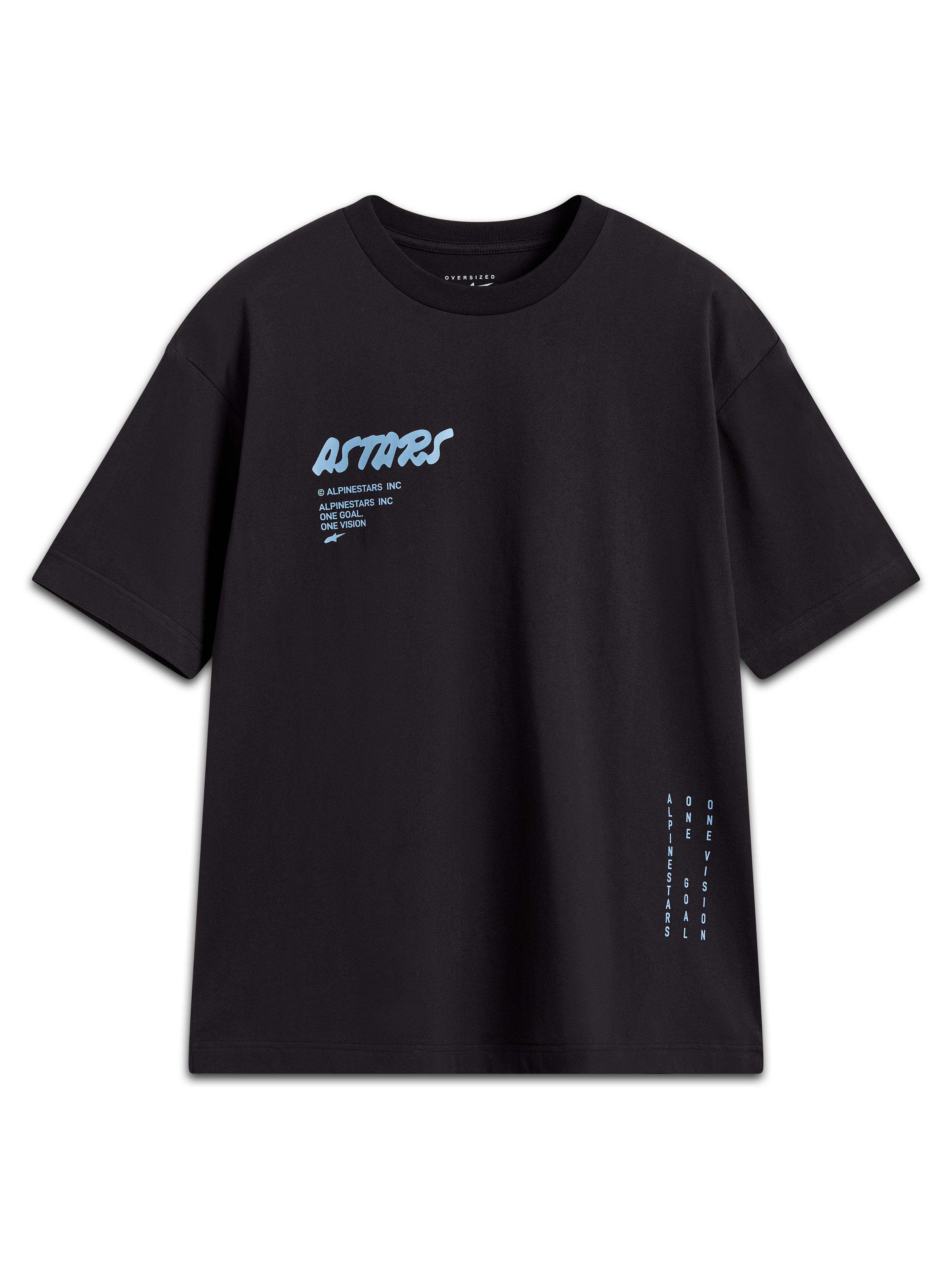 Alpinestars Chalk Oversized CSF Tee, black short-sleeve sportswear t-shirt with light blue graphics and a relaxed oversized fit.