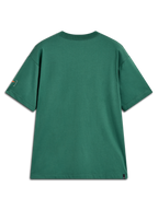 Alpinestars Infinity Oversized CSF Tee, kortärmad grön t-shirt sedd bakifrån med orange ärmgrafik, avslappnad motorsport-streetwear.