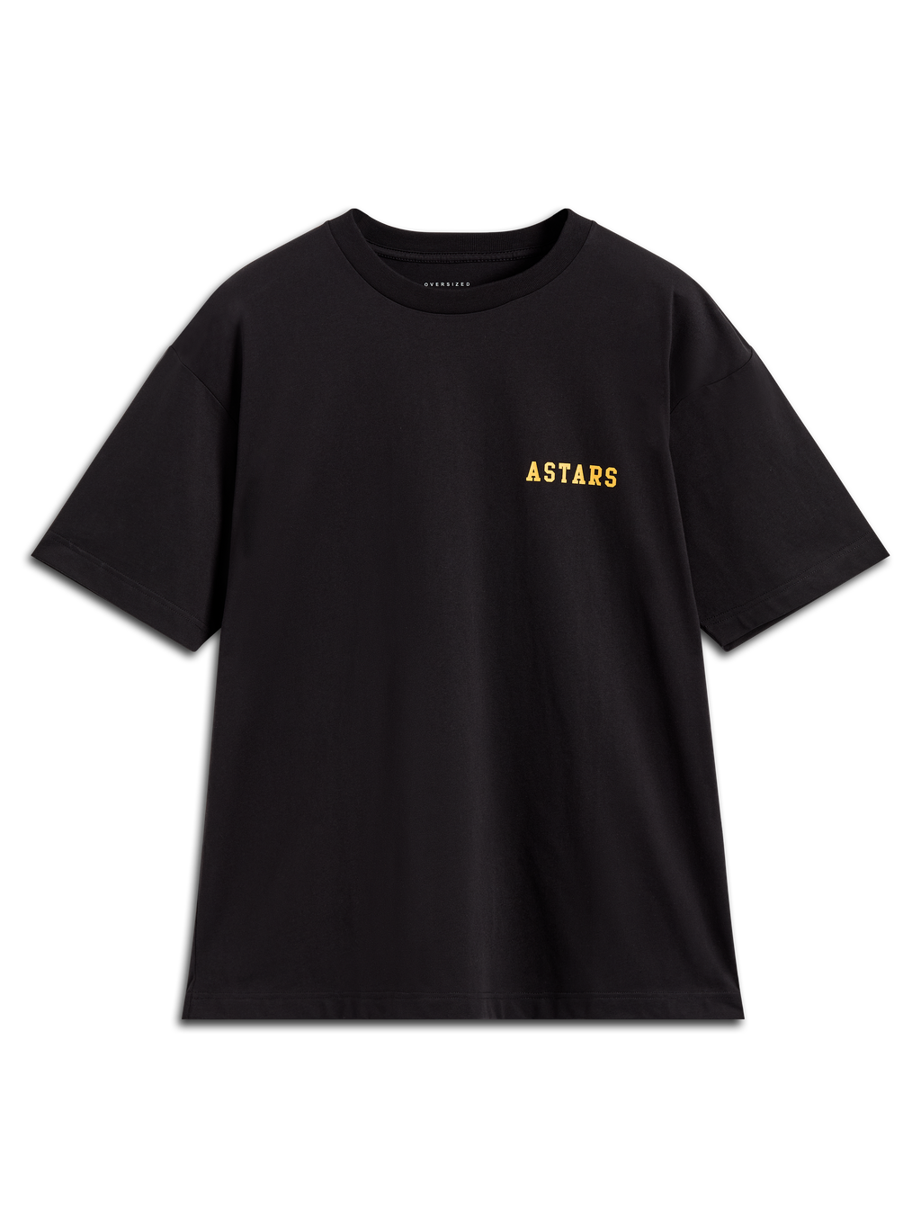 Alpinestars Latitude Oversized CSF t-shirt, svart kortärmad t-shirt med gul Astars-logotyp, rymlig passform.