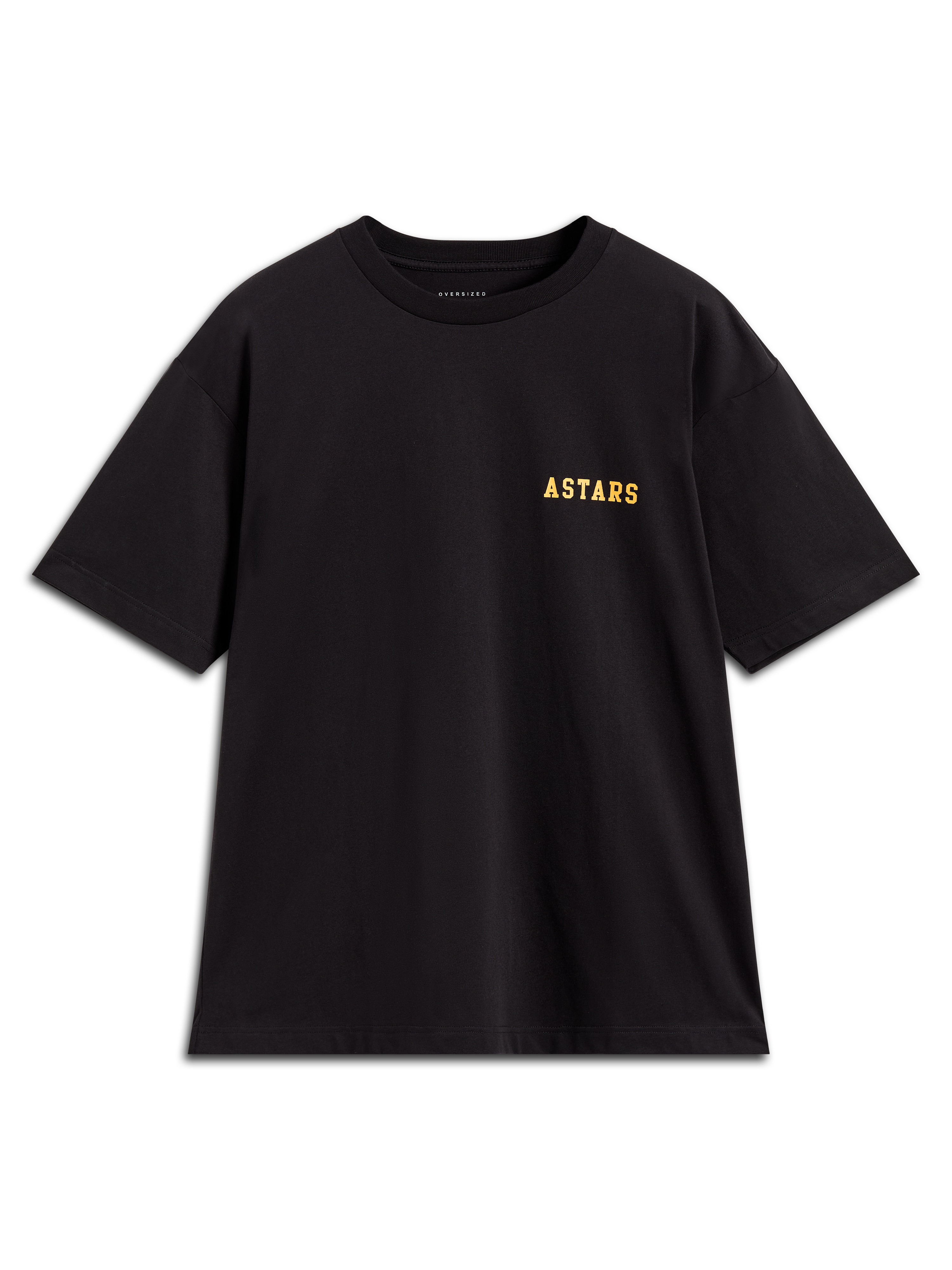 Alpinestars Latitude Oversized CSF t-shirt, svart kortärmad t-shirt med gul Astars-logotyp, rymlig passform.