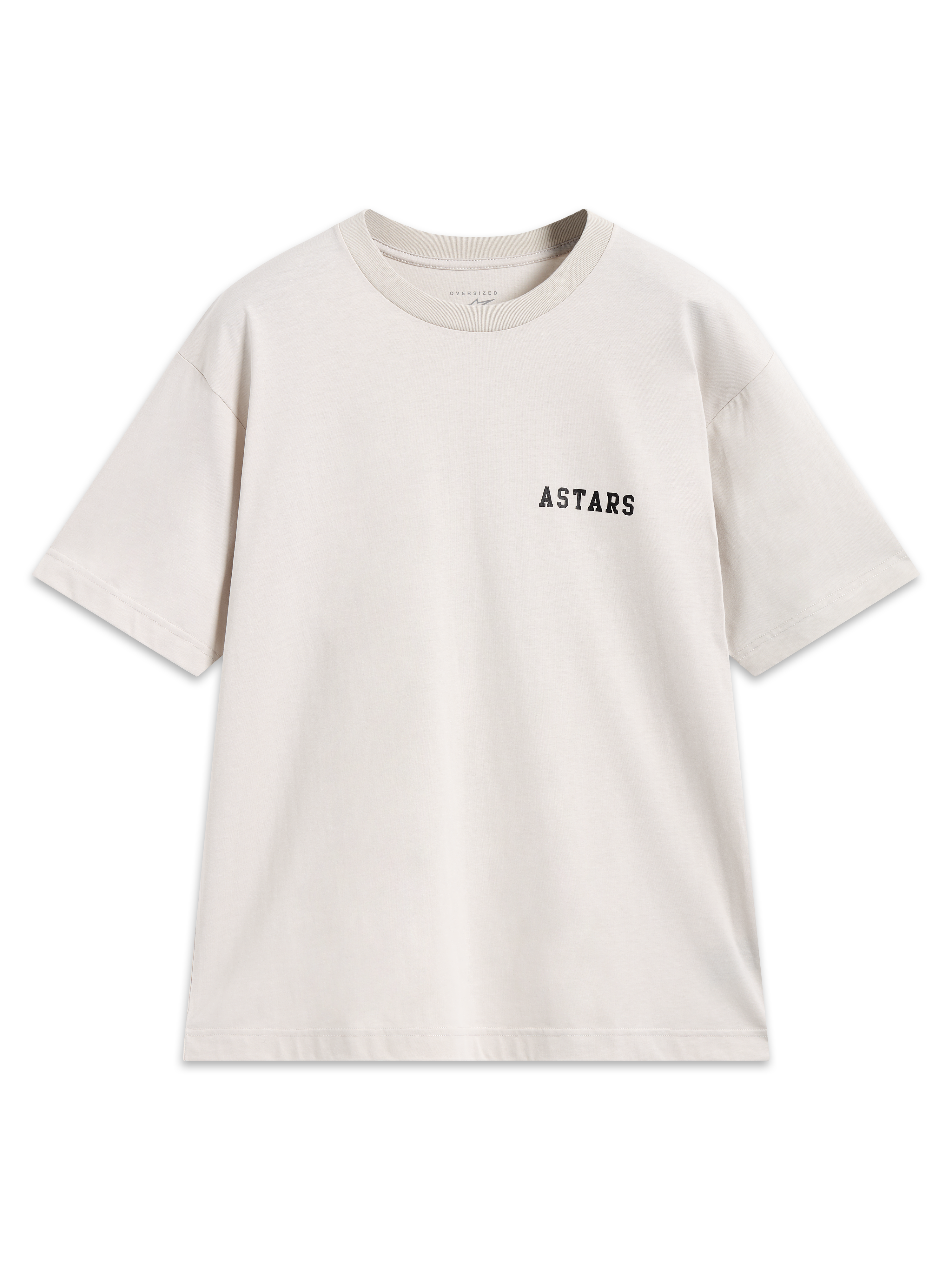 Alpinestars Latitude Oversized CSF Tee, beige kortärmad t-shirt med en svart Astars-logotyp på bröstet.