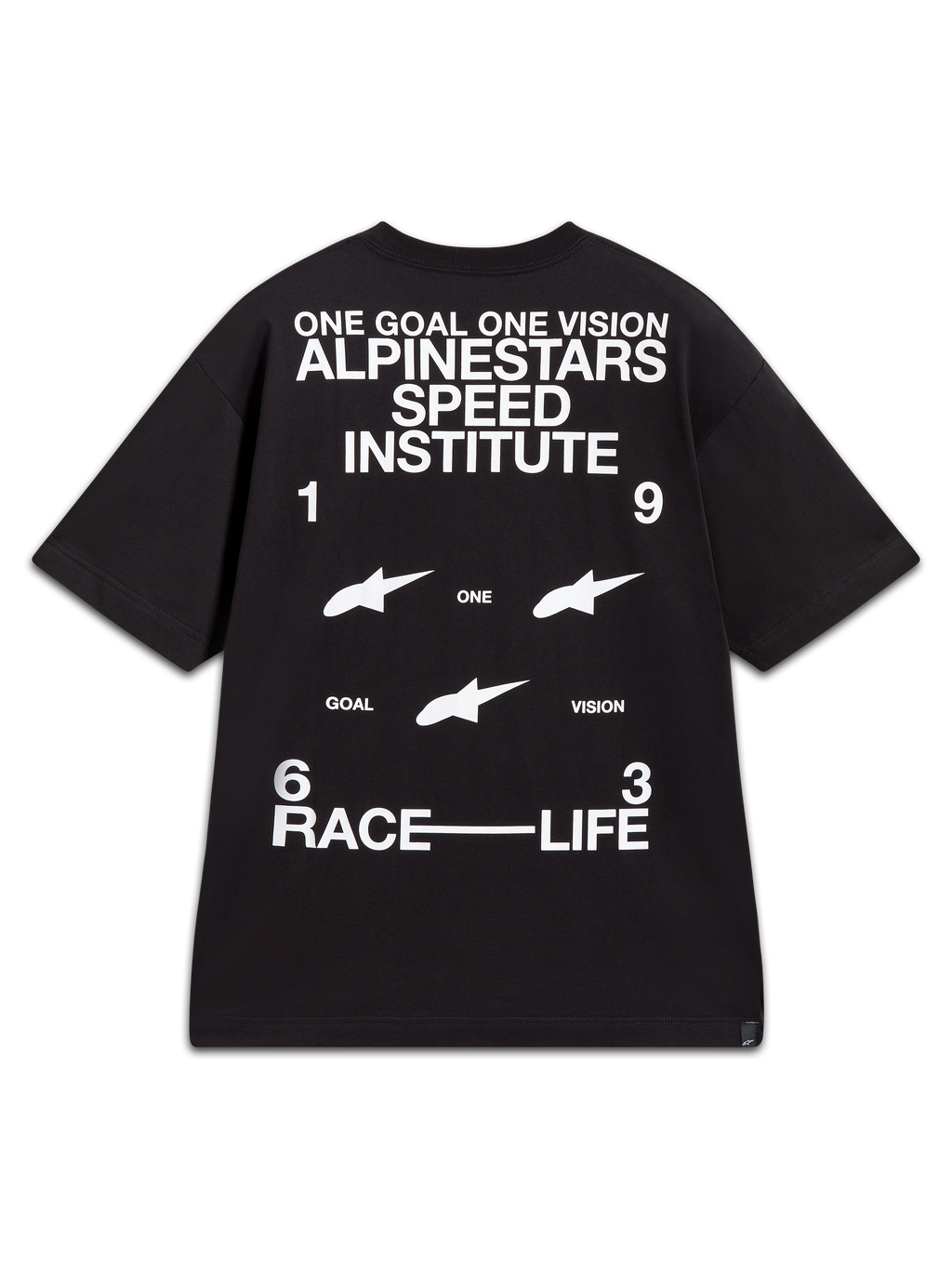 Alpinestars Institute Oversized CSF T-shirt, svart kortärmad t-shirt, vit rygggrafik med Speed Institute-märkning och racingmotiv.