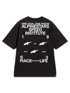 Alpinestars Institute Oversized CSF T-shirt, svart kortärmad t-shirt, vit rygggrafik med Speed Institute-märkning och racingmotiv.