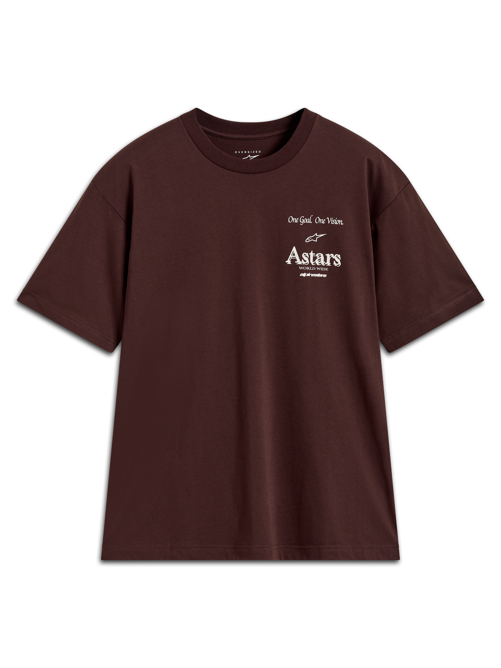Alpinestars Post Oversized CSF t-shirt, mörkbrun kortärmad tröja med vit bröstgrafik och rymlig passform.