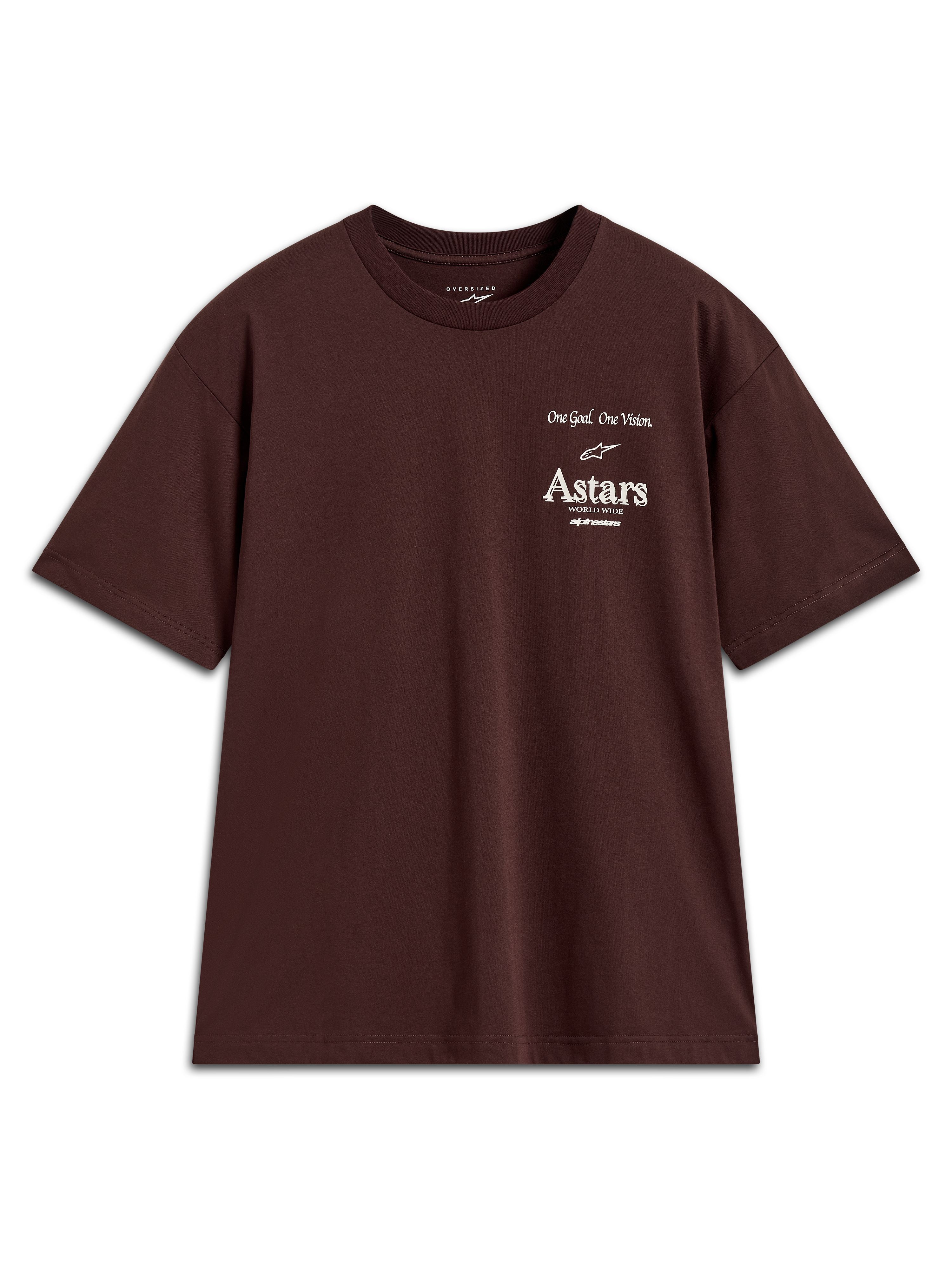 Alpinestars Post Oversized CSF t-shirt, mörkbrun kortärmad tröja med vit bröstgrafik och rymlig passform.