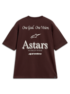 Alpinestars Post Oversized CSF Tee, brun kortärmad t-shirt med vit Astars-logotyp och One Goal One Vision-grafik bak.