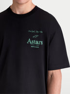 Alpinestars Post Oversized CSF Tee, Short Sleeve Sportswear T-Shirt, Black with Green Graphic, featuring One Goal One Vision and Astars logo, oversized fit, cotton blend textile.