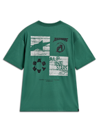 Alpinestars Checkback Oversized CSF t-shirt, grön kortärmad t-shirt med ett stort fyrdelat grafiktryck på ryggen, Astars-logotyp och One Goal One Vision-text, motorsportinspirerad streetwear