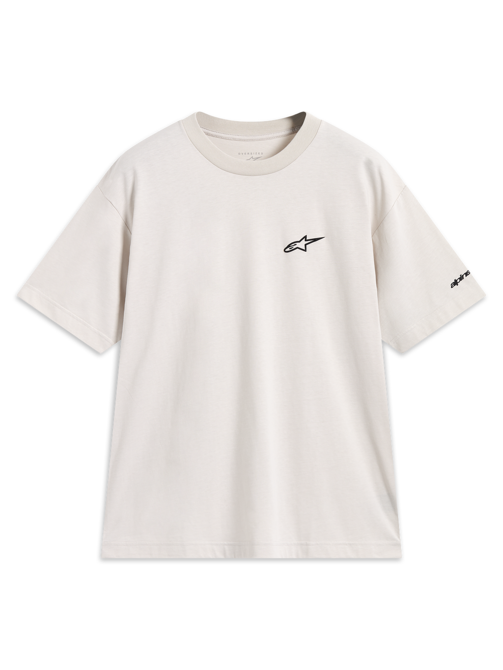 Alpinestars Mandate Oversized CSF t-shirt, kortärmad sporttröja i sandbeige med svart pufftryckt logotyp på bröstet.