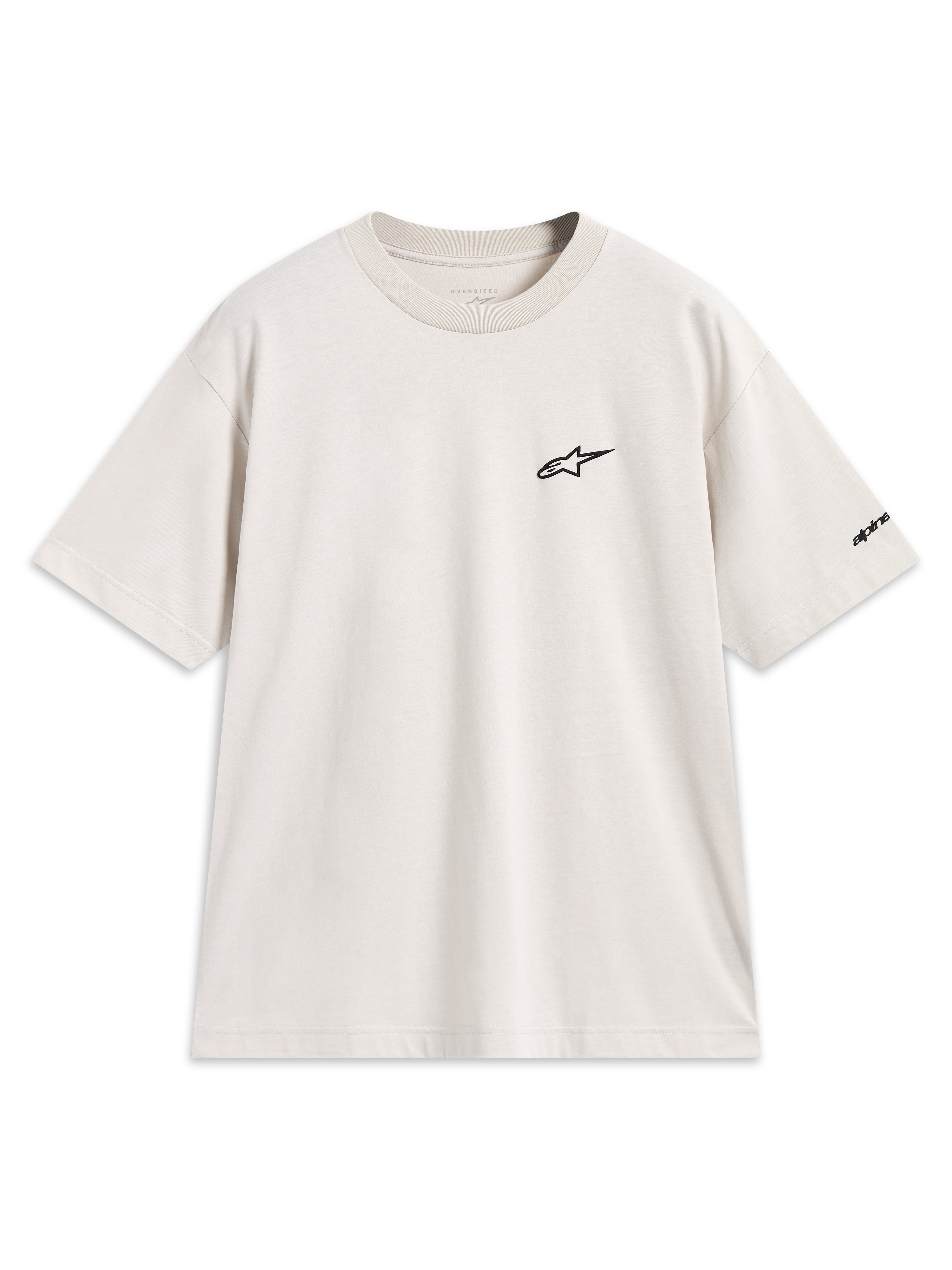 Alpinestars Mandate Oversized CSF t-shirt, kortärmad sporttröja i sandbeige med svart pufftryckt logotyp på bröstet.