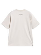 Alpinestars Mandate Oversized CSF Tee, kortärmad t-shirt för sport och fritid, beige, baksida med ordgrafik i nacken och logotypetikett nertill.