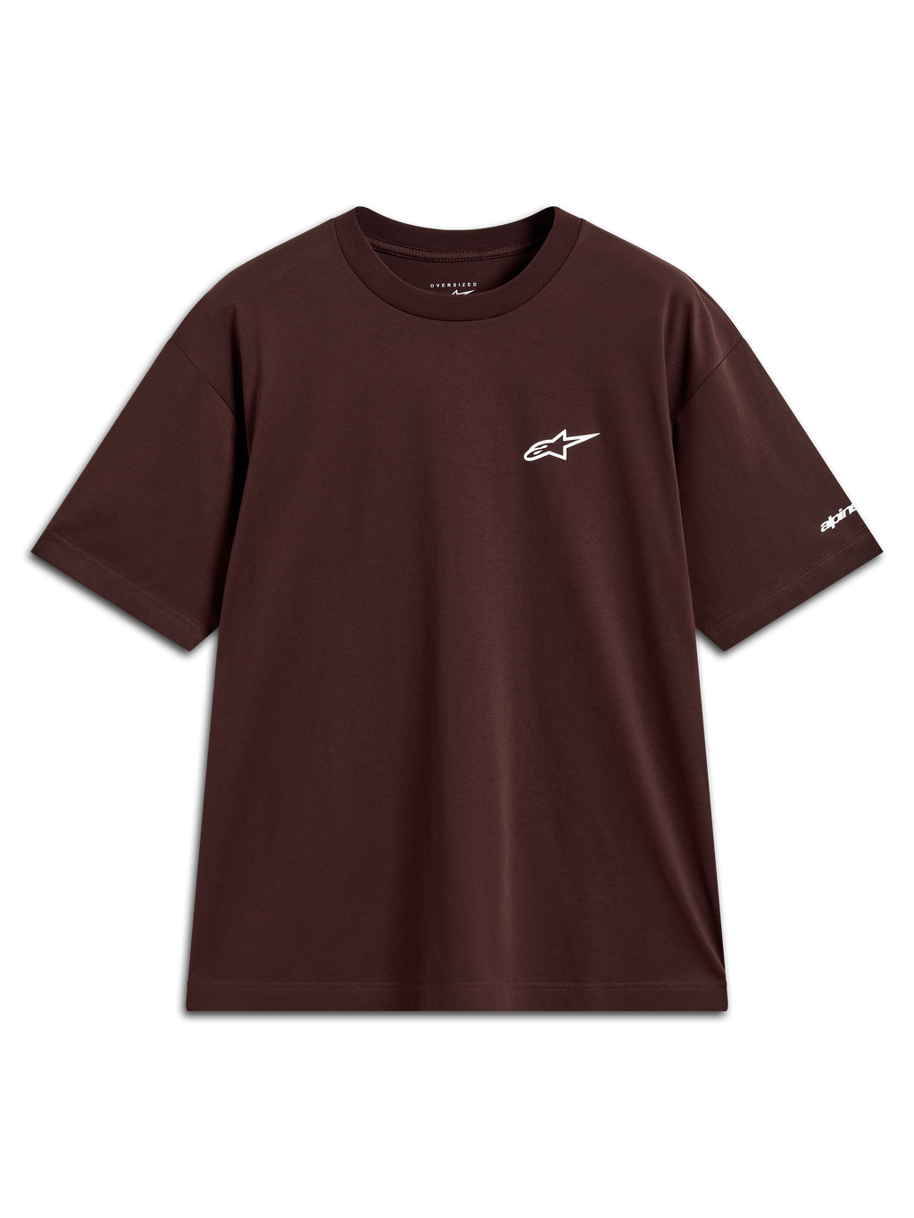 Alpinestars Mandate Oversized CSF t-shirt, brun kortärmad t-shirt med vit Astars-logotyp i pufftryck och logotyp på ärmen.
