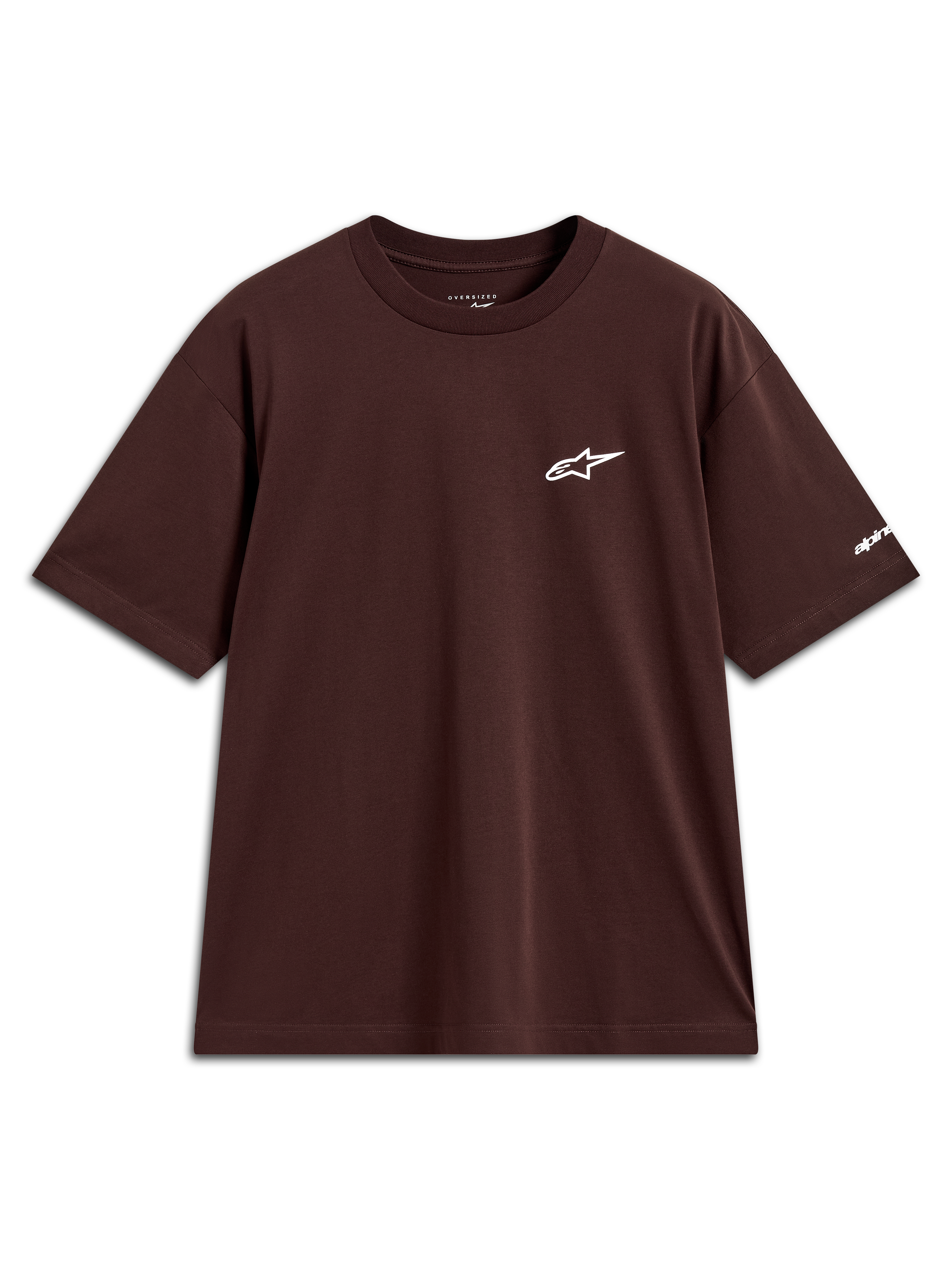 Alpinestars Mandate Oversized CSF t-shirt, brun kortärmad t-shirt med vit Astars-logotyp i pufftryck och logotyp på ärmen.