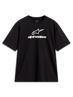 Alpinestars Prelude Oversized CSF t-shirt, svart kortärmad t-shirt med vit staplad bröstlogotyp, avslappnad sportswear.