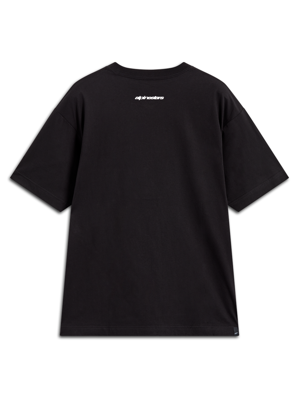 Alpinestars Prelude Oversized CSF t-shirt, svart kortärmad tröja med vit logotyp på ryggen, avslappnade sportkläder.