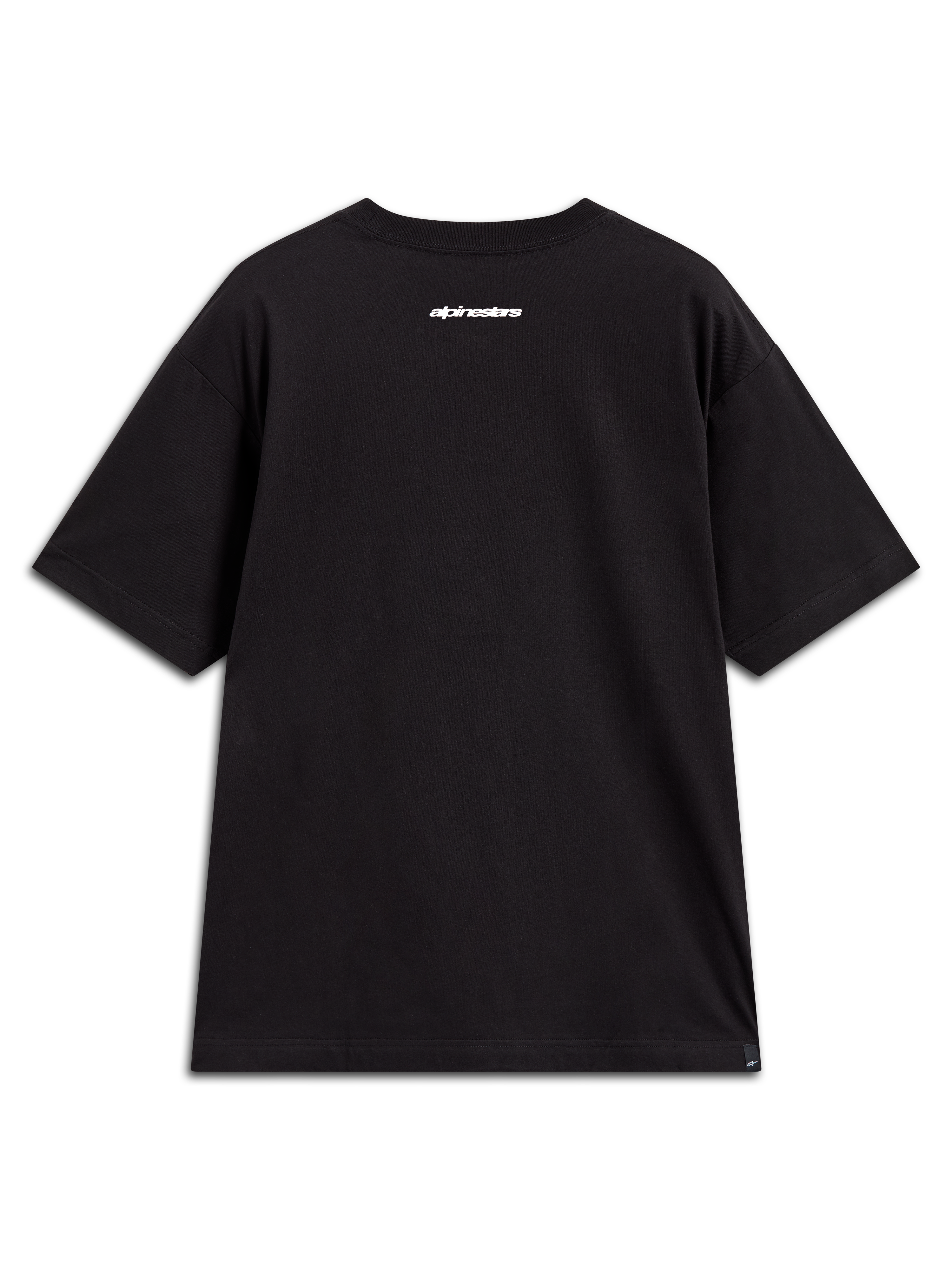 Alpinestars Prelude Oversized CSF t-shirt, svart kortärmad tröja med vit logotyp på ryggen, avslappnade sportkläder.