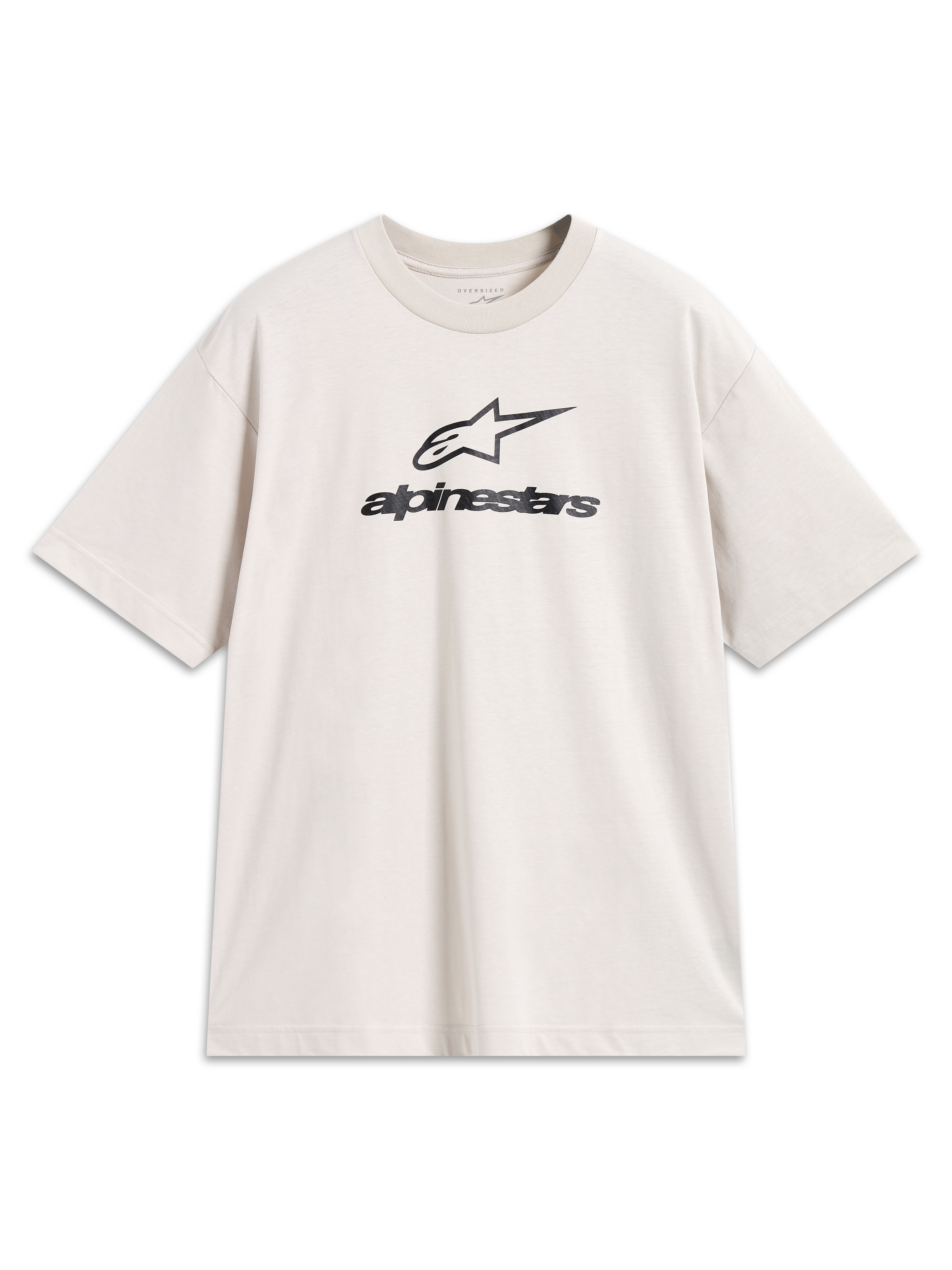 Alpinestars Prelude Oversized CSF t-shirt, beige kortärmad tröja med svarta staplade logotyper i mjuk bomullsblandning