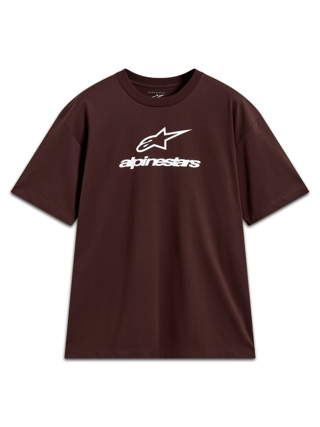 Alpinestars Prelude Oversized CSF t-shirt, brun kortärmad t-shirt med vit staplad logotyp på bröstet.