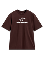 Alpinestars Prelude Oversized CSF t-shirt, brun kortärmad t-shirt med vit staplad logotyp på bröstet.