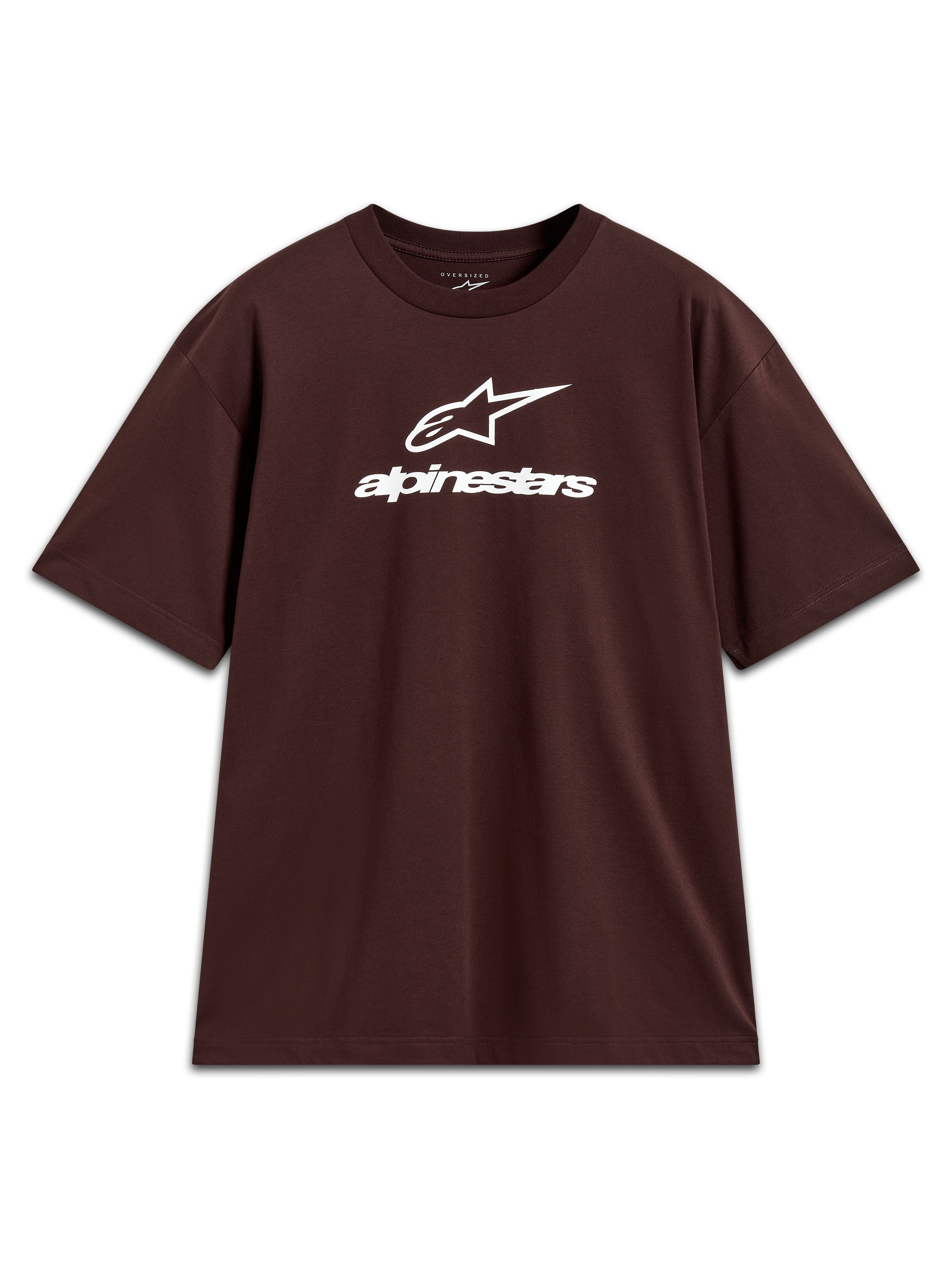 Alpinestars Prelude Oversized CSF t-shirt, brun kortärmad t-shirt med vit staplad logotyp på bröstet.