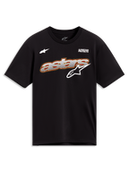 Alpinestars Cypress CSF Tee, Black short sleeve sportswear shirt with a white mesh-fill Astars graphic and branding.