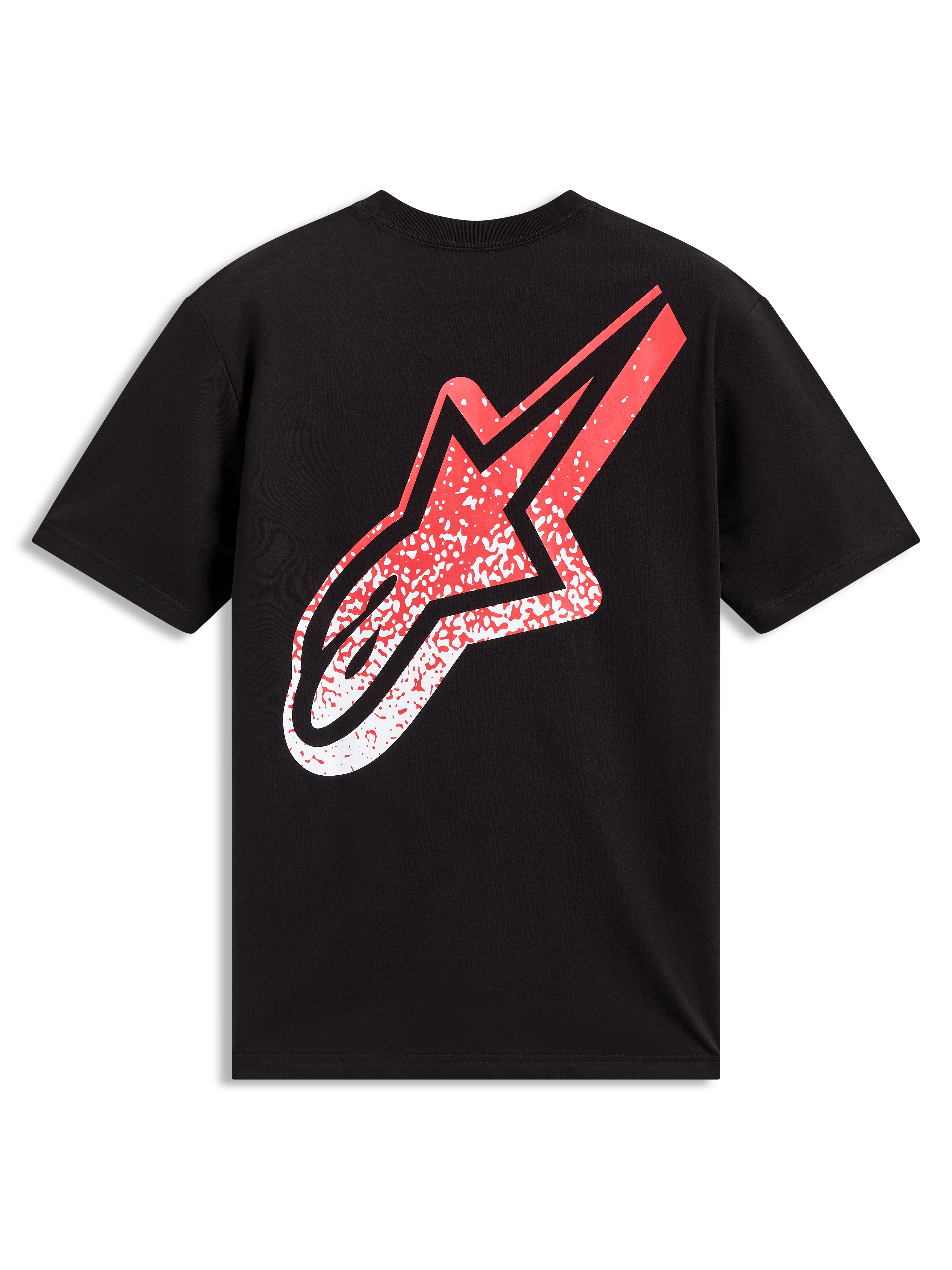 Alpinestars Meteor CSF Tee, Black short-sleeve sportswear, featuring a large red and white gradient Astars logo on the back.