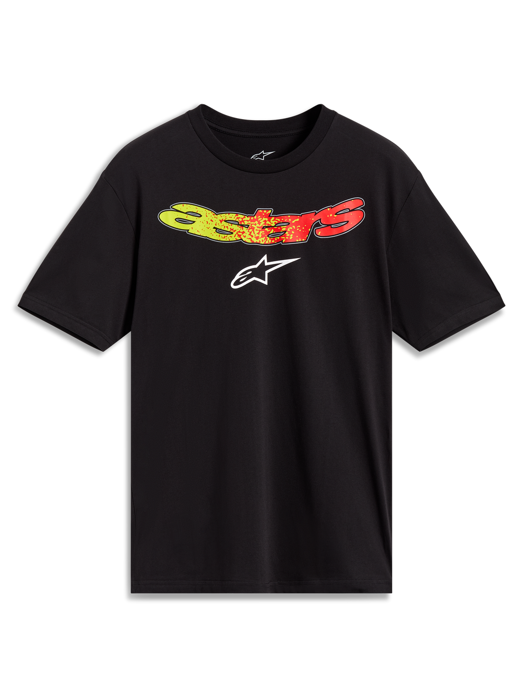 Alpinestars Elliptogrit CSF t-shirt, svart kortärmad t-shirt med gul till röd gradientgrafik på bröstet, motorsport-streetwear