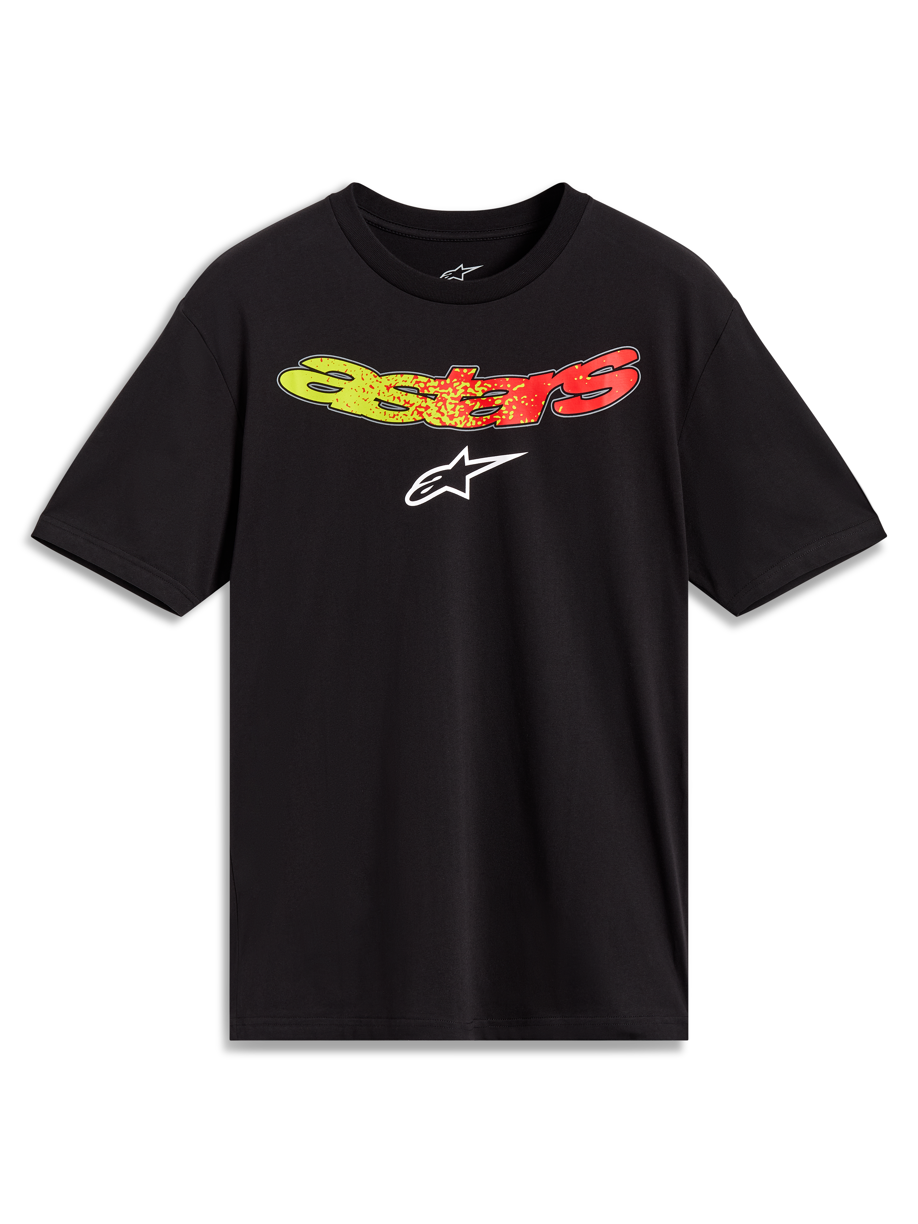 Alpinestars Elliptogrit CSF t-shirt, svart kortärmad t-shirt med gul till röd gradientgrafik på bröstet, motorsport-streetwear
