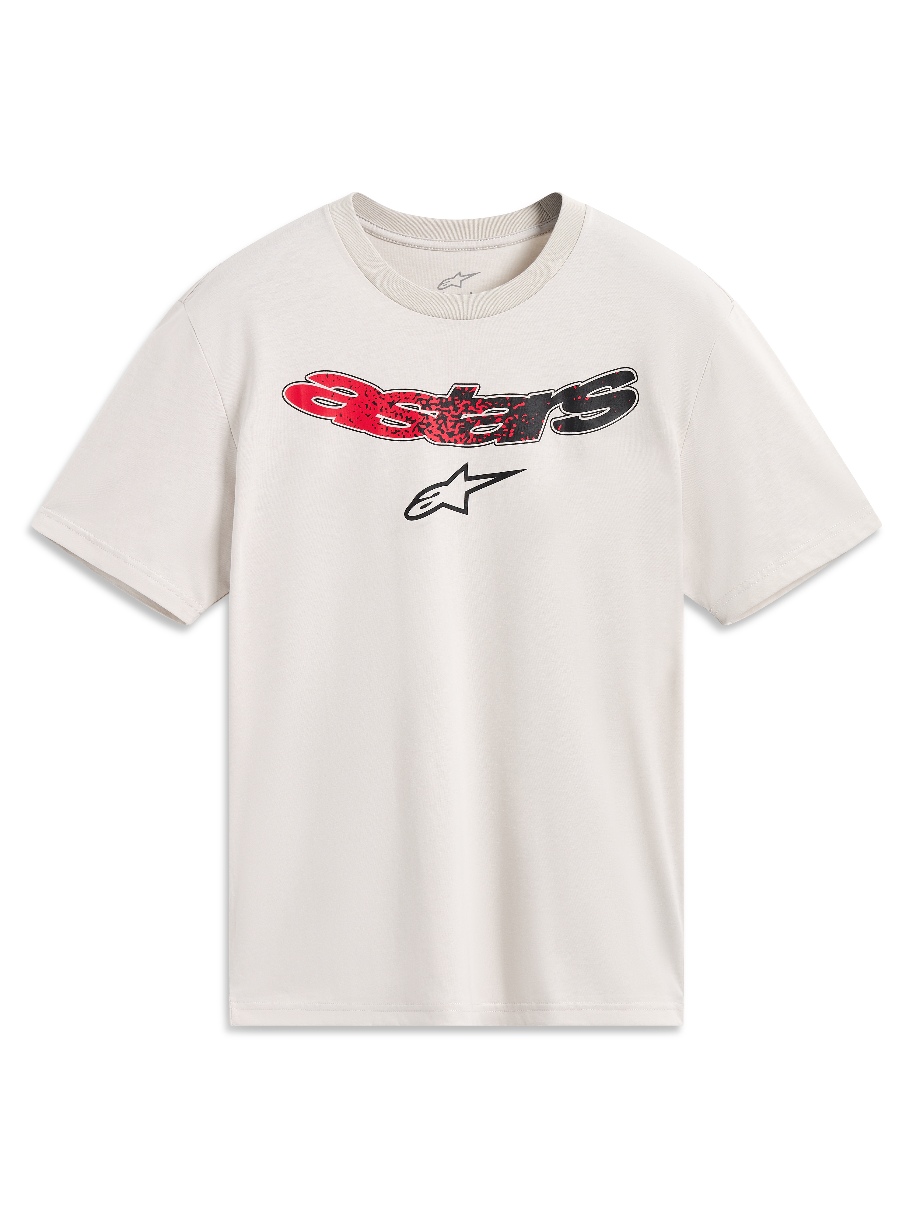 Alpinestars Elliptogrit CSF tee, kortärmad t-shirt i sand med röd och svart gradient Astars-logotyp, bekväm sportstil
