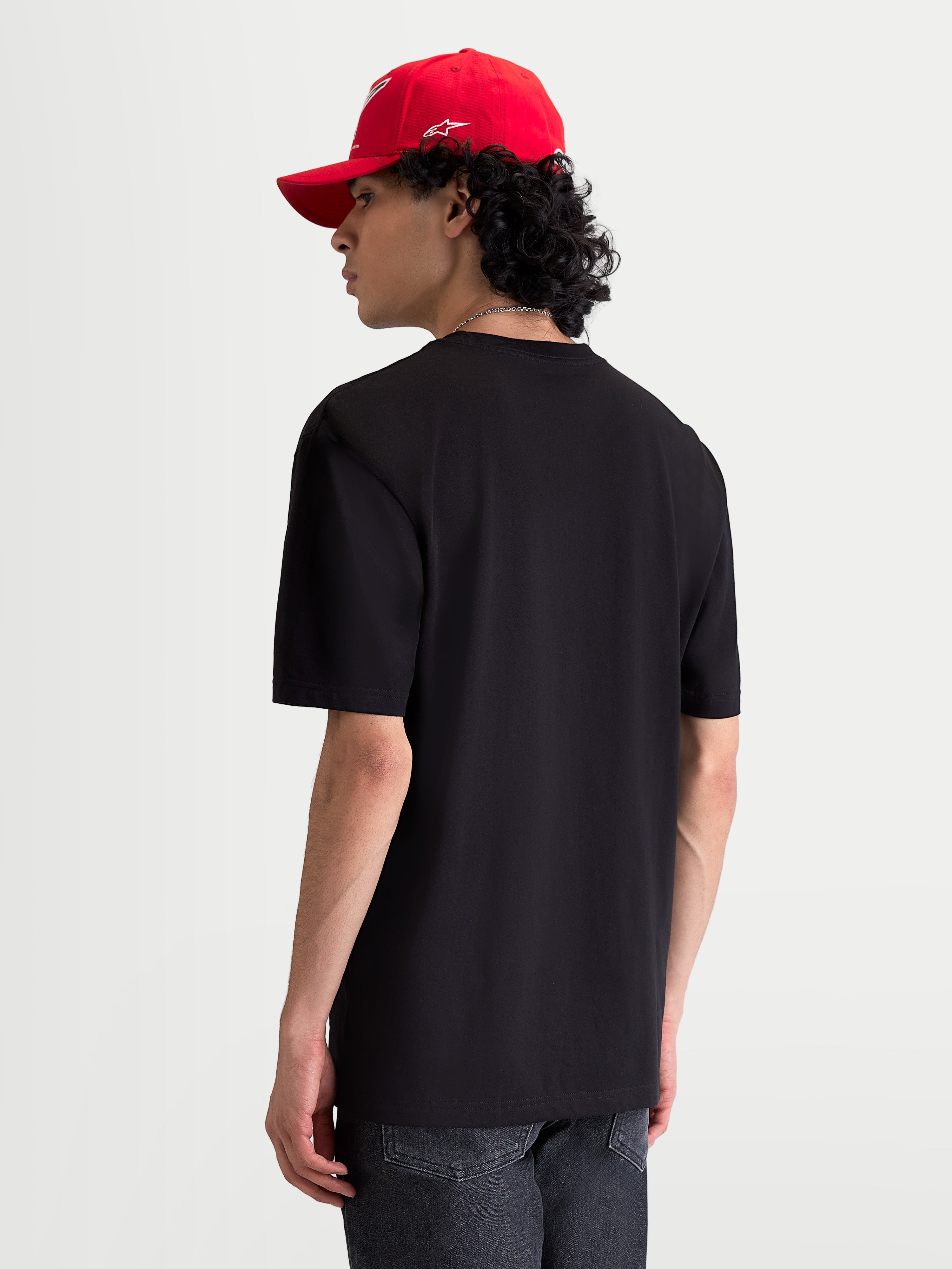 Alpinestars Elliptogrit CSF T-shirt, svart kortärmad sportswear t-shirt i bomull-polyesterblandning, vy bakifrån på modell.